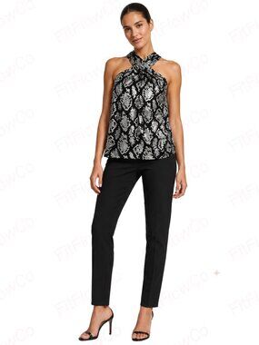 MICHAEL Michael Kors XS Black Metallic Silver Snakeskin Halter Top NWT